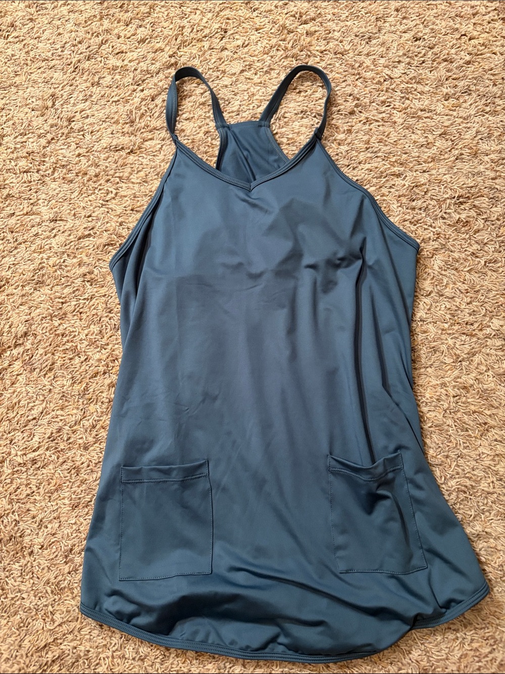 SHEIN Dark Teal Swim Dress with Front Pockets